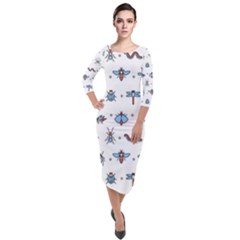 Insects-icons-square-seamless-pattern Quarter Sleeve Midi Velour Bodycon Dress by Salman4z