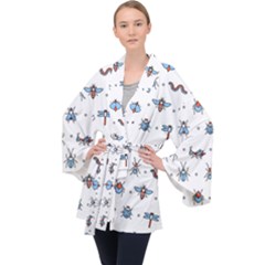 Insects-icons-square-seamless-pattern Long Sleeve Velvet Kimono  by Salman4z