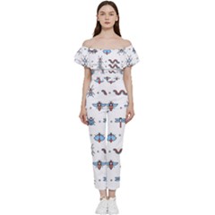 Insects-icons-square-seamless-pattern Off Shoulder Ruffle Top Jumpsuit by Salman4z