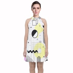 Graphic-design-geometric-background Velvet Halter Neckline Dress 