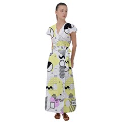 Graphic-design-geometric-background Flutter Sleeve Maxi Dress by Salman4z