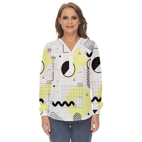 Graphic-design-geometric-background Zip Up Long Sleeve Blouse by Salman4z