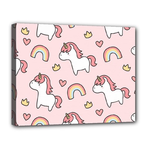 Cute-unicorn-rainbow-seamless-pattern-background Canvas 14  X 11  (stretched) by Salman4z