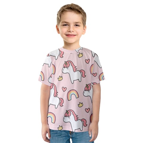 Cute-unicorn-rainbow-seamless-pattern-background Kids  Sport Mesh Tee by Salman4z