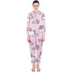 Cute-unicorn-rainbow-seamless-pattern-background Hooded Jumpsuit (ladies)