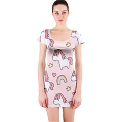 Cute-unicorn-rainbow-seamless-pattern-background Short Sleeve Bodycon Dress by Salman4z