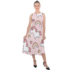 Cute-unicorn-rainbow-seamless-pattern-background Midi Tie-back Chiffon Dress by Salman4z