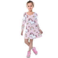 Cute-unicorn-rainbow-seamless-pattern-background Kids  Long Sleeve Velvet Dress