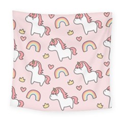 Cute-unicorn-rainbow-seamless-pattern-background Square Tapestry (large)