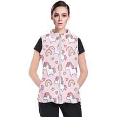 Cute-unicorn-rainbow-seamless-pattern-background Women s Puffer Vest