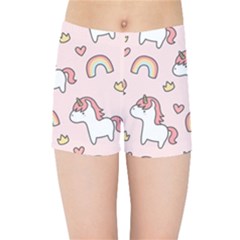 Cute-unicorn-rainbow-seamless-pattern-background Kids  Sports Shorts by Salman4z