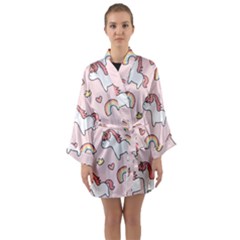 Cute-unicorn-rainbow-seamless-pattern-background Long Sleeve Satin Kimono by Salman4z