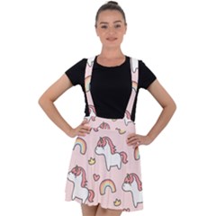 Cute-unicorn-rainbow-seamless-pattern-background Velvet Suspender Skater Skirt by Salman4z