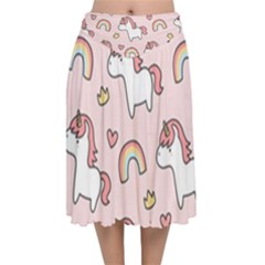 Cute-unicorn-rainbow-seamless-pattern-background Velvet Flared Midi Skirt