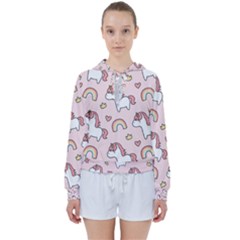 Cute-unicorn-rainbow-seamless-pattern-background Women s Tie Up Sweat