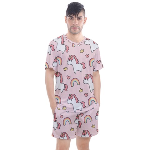 Cute-unicorn-rainbow-seamless-pattern-background Men s Mesh Tee And Shorts Set by Salman4z