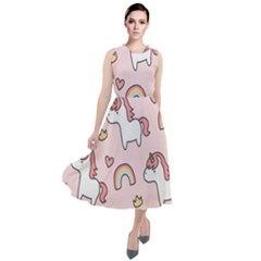 Cute-unicorn-rainbow-seamless-pattern-background Round Neck Boho Dress by Salman4z