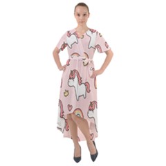 Cute-unicorn-rainbow-seamless-pattern-background Front Wrap High Low Dress by Salman4z