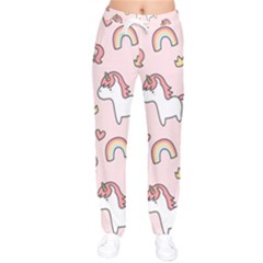 Cute-unicorn-rainbow-seamless-pattern-background Women Velvet Drawstring Pants