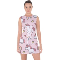 Cute-unicorn-rainbow-seamless-pattern-background Lace Up Front Bodycon Dress by Salman4z