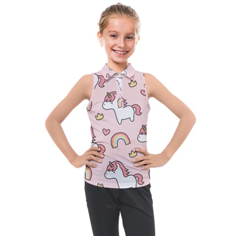 Cute-unicorn-rainbow-seamless-pattern-background Kids  Sleeveless Polo Tee by Salman4z