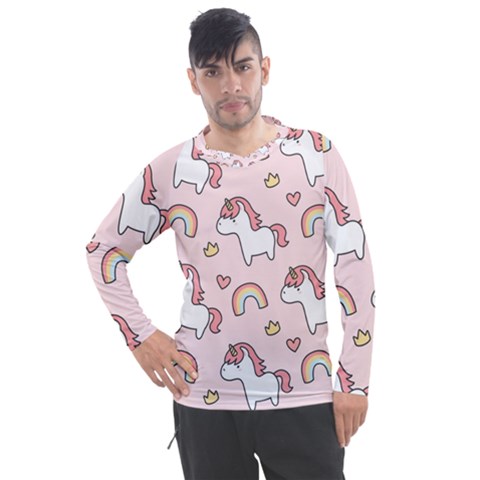 Cute-unicorn-rainbow-seamless-pattern-background Men s Pique Long Sleeve Tee by Salman4z