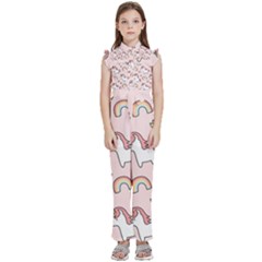 Cute-unicorn-rainbow-seamless-pattern-background Kids  Sleeveless Ruffle Edge Band Collar Chiffon One Piece by Salman4z