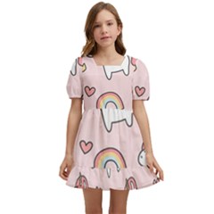 Cute-unicorn-rainbow-seamless-pattern-background Kids  Short Sleeve Dolly Dress by Salman4z