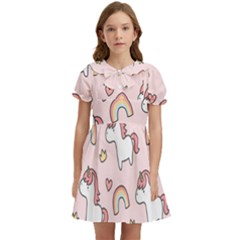 Cute-unicorn-rainbow-seamless-pattern-background Kids  Bow Tie Puff Sleeve Dress by Salman4z