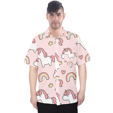 Cute-unicorn-rainbow-seamless-pattern-background Men s Hawaii Shirt by Salman4z