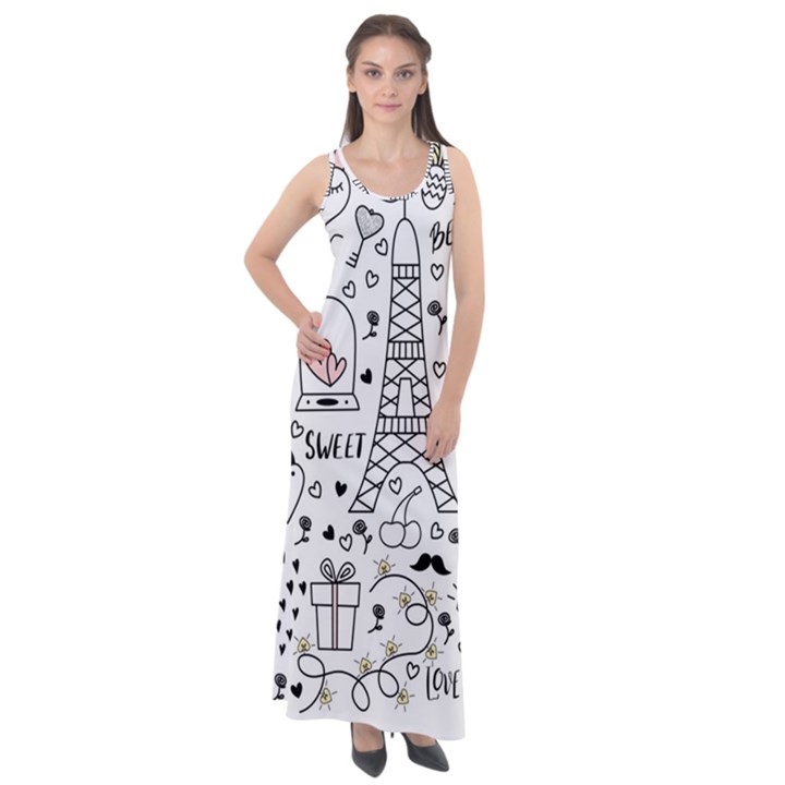 Big-collection-with-hand-drawn-objects-valentines-day Sleeveless Velour Maxi Dress