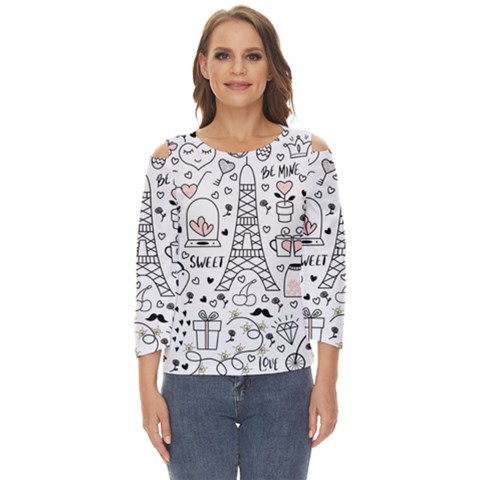 Big-collection-with-hand-drawn-objects-valentines-day Cut Out Wide Sleeve Top by Salman4z