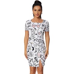 Big-collection-with-hand-drawn-objects-valentines-day Fitted Knot Split End Bodycon Dress by Salman4z