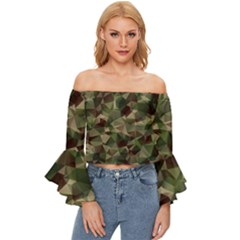 Abstract-vector-military-camouflage-background Off Shoulder Flutter Bell Sleeve Top