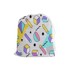 Tridimensional-pastel-shapes-background-memphis-style Drawstring Pouch (large) by Salman4z