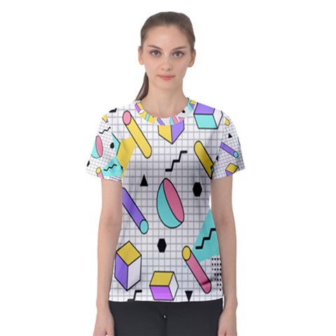 Tridimensional-pastel-shapes-background-memphis-style Women s Sport Mesh Tee by Salman4z