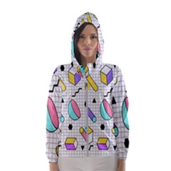 Tridimensional-pastel-shapes-background-memphis-style Women s Hooded Windbreaker