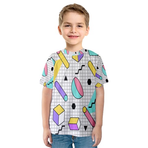 Tridimensional-pastel-shapes-background-memphis-style Kids  Sport Mesh Tee by Salman4z