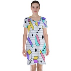 Tridimensional-pastel-shapes-background-memphis-style Short Sleeve Nightdress by Salman4z