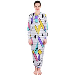 Tridimensional-pastel-shapes-background-memphis-style Onepiece Jumpsuit (ladies)