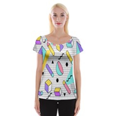 Tridimensional-pastel-shapes-background-memphis-style Cap Sleeve Top by Salman4z