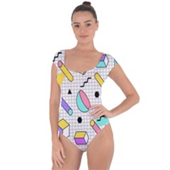 Tridimensional-pastel-shapes-background-memphis-style Short Sleeve Leotard  by Salman4z