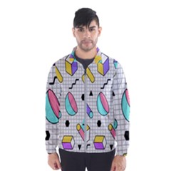 Tridimensional-pastel-shapes-background-memphis-style Men s Windbreaker