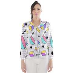 Tridimensional-pastel-shapes-background-memphis-style Women s Windbreaker