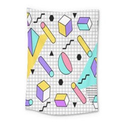 Tridimensional-pastel-shapes-background-memphis-style Small Tapestry