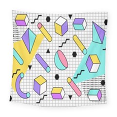 Tridimensional-pastel-shapes-background-memphis-style Square Tapestry (large)