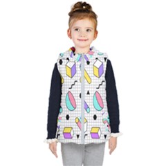 Tridimensional-pastel-shapes-background-memphis-style Kids  Hooded Puffer Vest