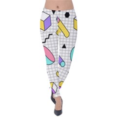 Tridimensional-pastel-shapes-background-memphis-style Velvet Leggings