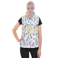 Tridimensional-pastel-shapes-background-memphis-style Women s Button Up Vest