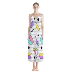 Tridimensional-pastel-shapes-background-memphis-style Button Up Chiffon Maxi Dress by Salman4z